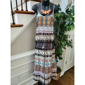 Indian Tropical Fashion Women Multicolor 100% Polyester 2 Piece Pantsuits Size M